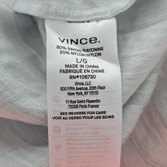 Vince Top Women's L Mint Drapey Striped V-Neck Long Sleeve Hidden Button Flowy - Picture 13 of 14